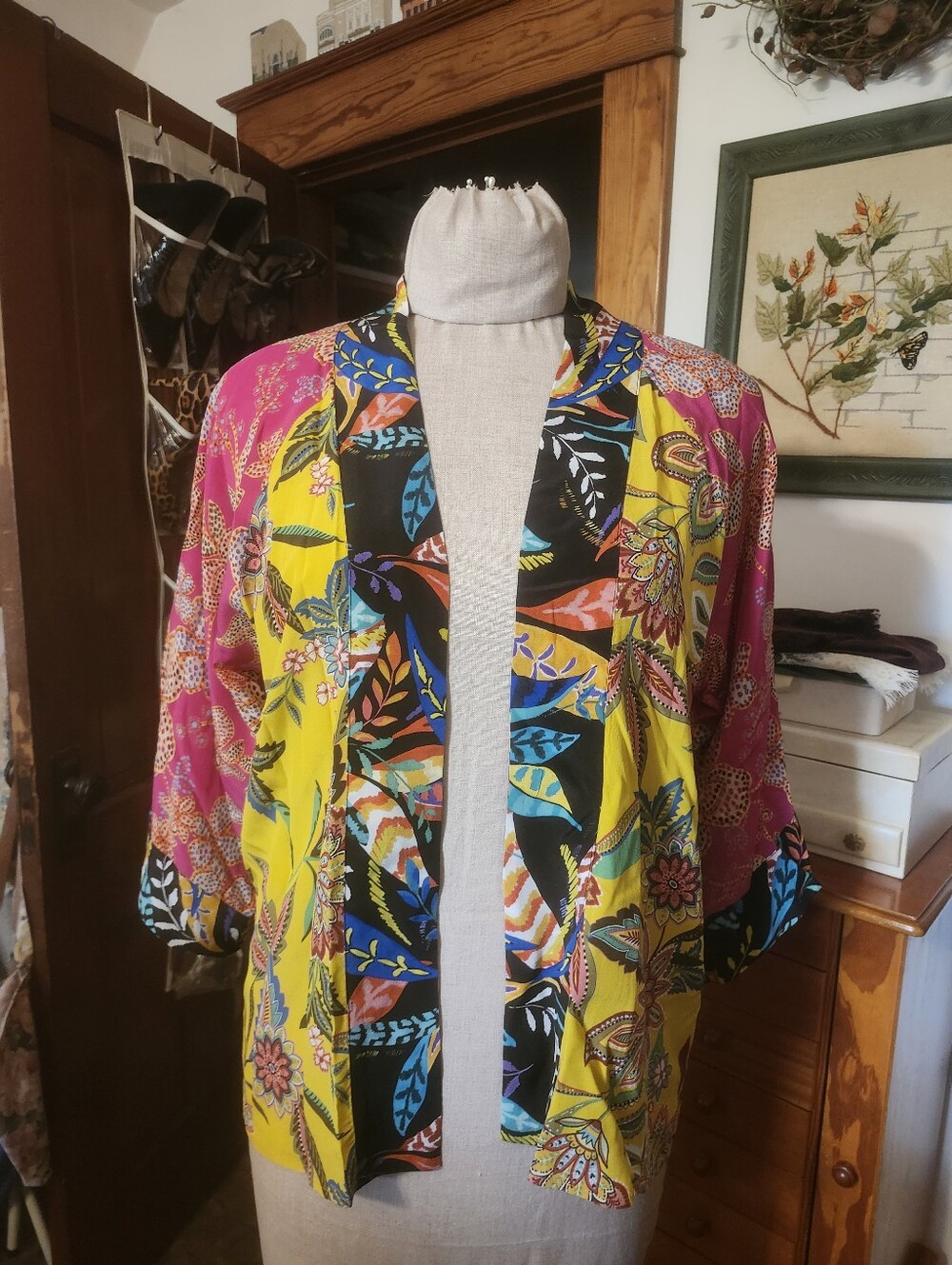 Johnny Was Martina Easy Kimono in Yellow and Teal Paisley
